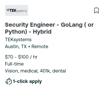 Listing from TEKsystems saying it\